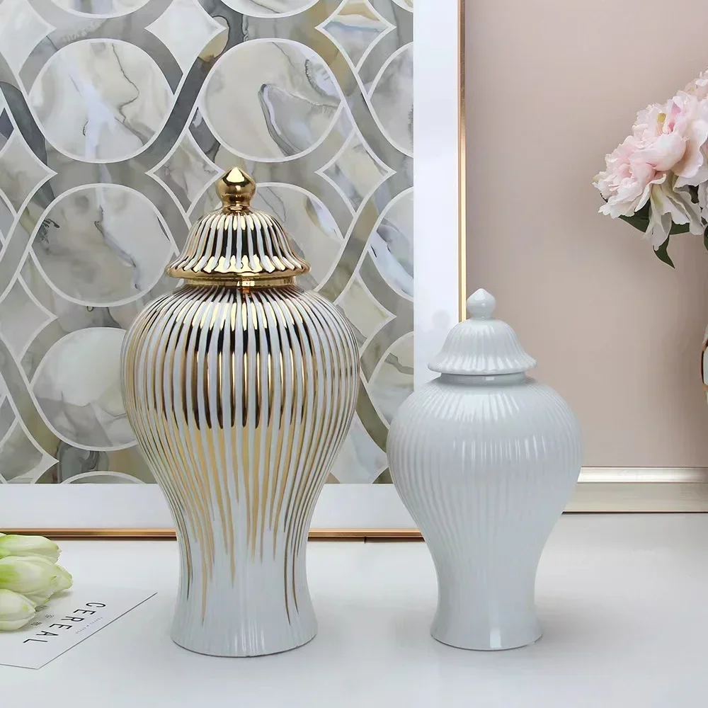 

Nordic Flower Vase Golden Ceramic Jar Big Vases Electroplated General Cans Crafts Decorative Decorative Storage Tanks with Soft