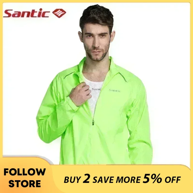 Santic เสื้อกันลมสําหรับขี่จักรยานผู้ชายแขนยาวกันลม MTB เสื้อผ้าขี่ถนนป้องกันรังสียูวีแห้งเร็วเสื้อแจ็คเก็ตจักรยานกันน้ํา