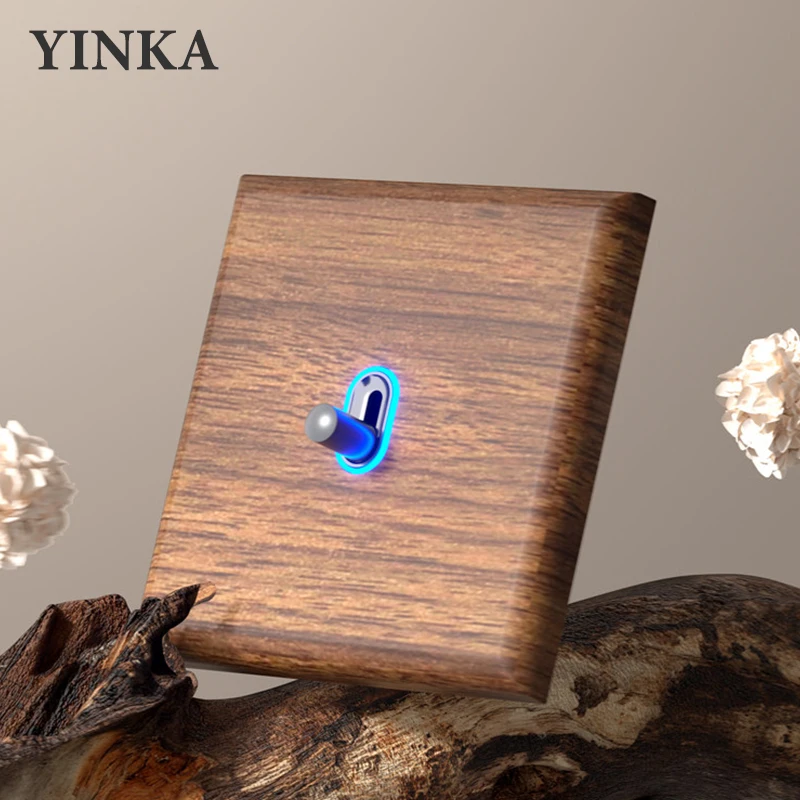 YINKA Solid Wood Wall Switch and Socket Natural Wooden Panel 86x86mm Modern UK Style for Home Hotel Office Easy Installation