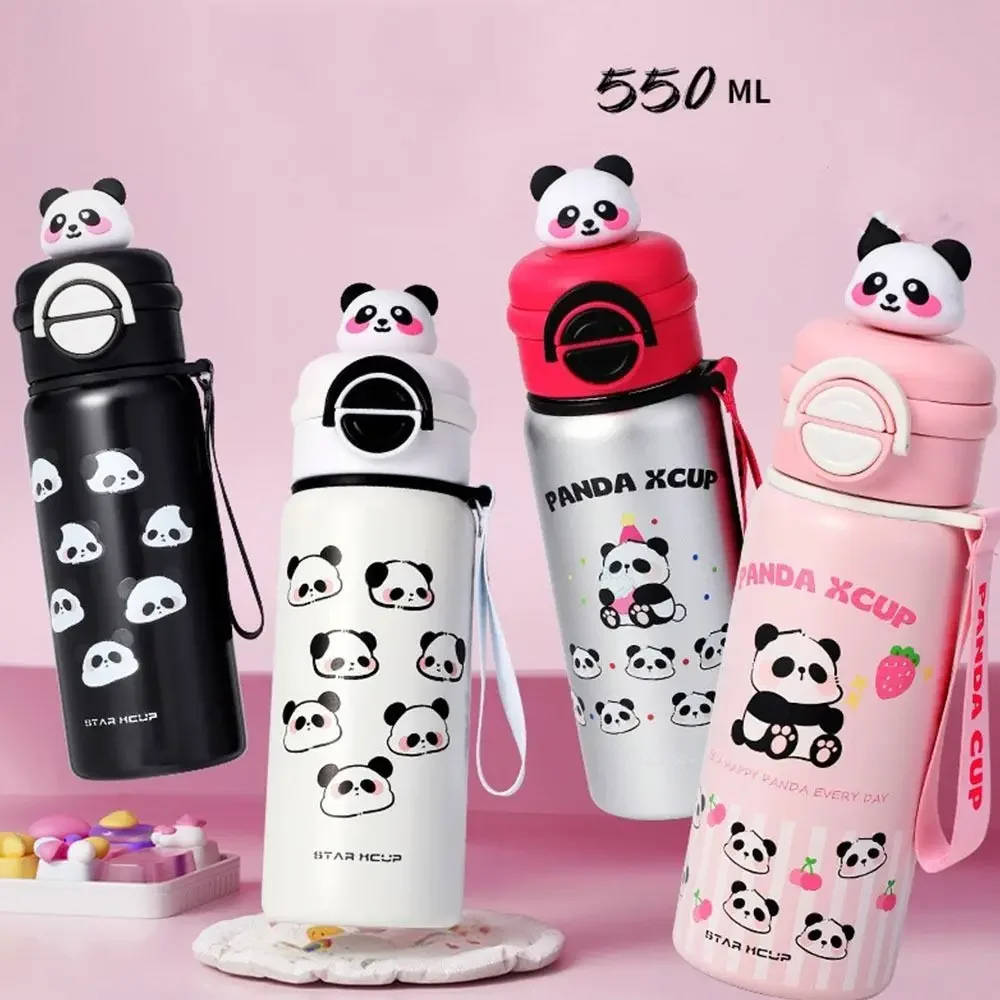 Large Capacity Panda Insulated Cup Reusable Insulated Cute Thermal Water Bottle 550ml Double Straw Drinking Water Cup Gift