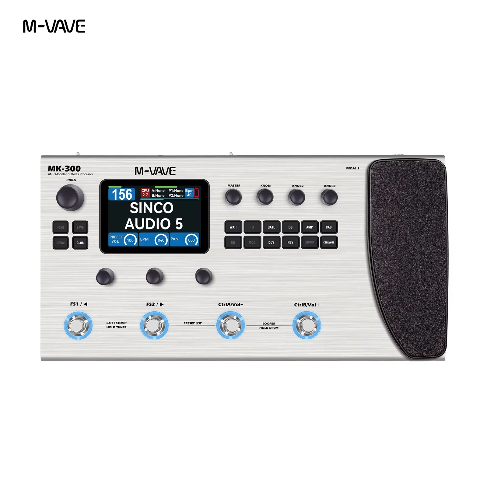 M-VAVE MK300 Guitar Multi Functional Effect Pedal USB Audio 24bit All-in-One Guitar/Bass Rig+128 Drum MIDI DAW Suitable