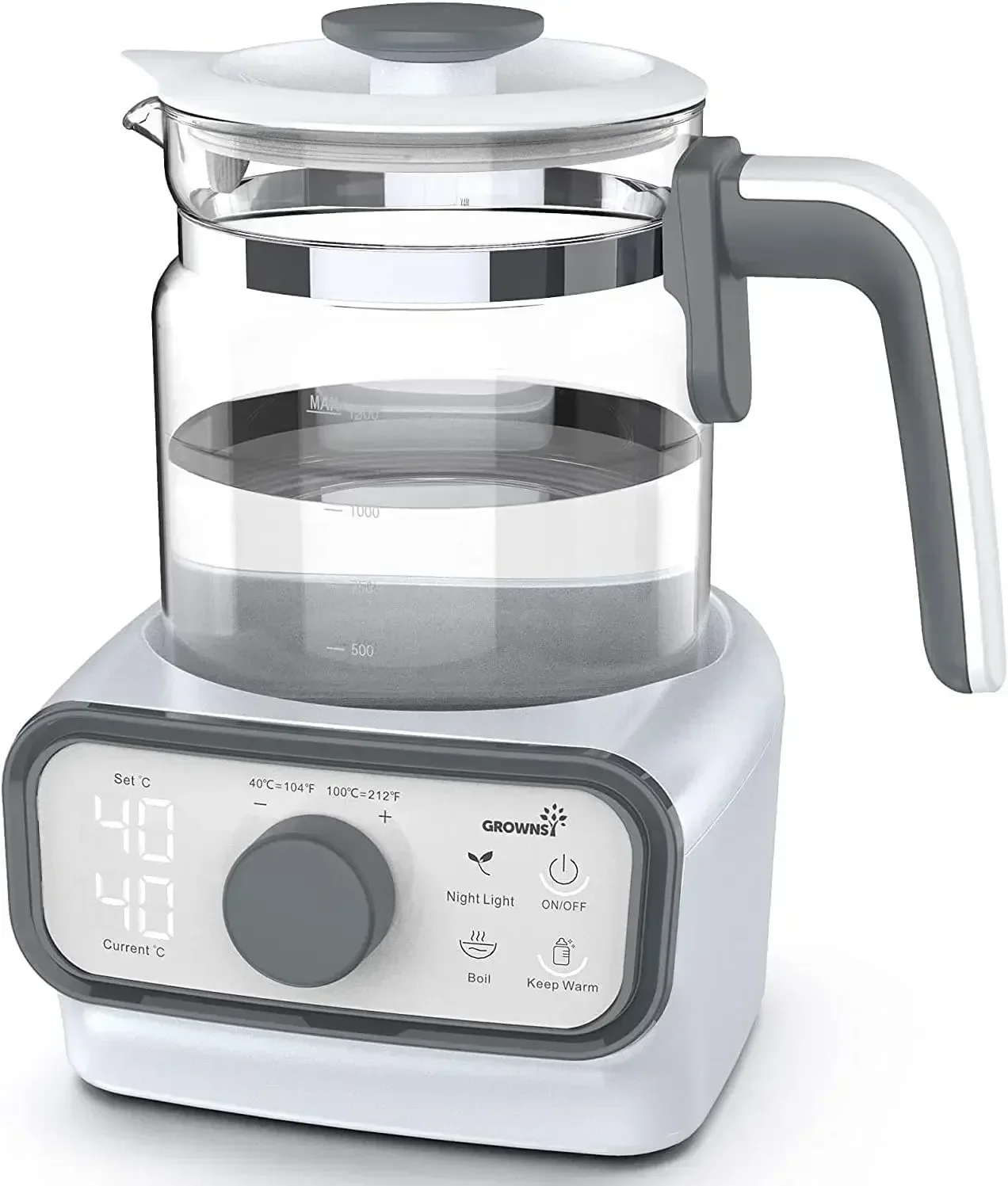 GROWNSY Baby Instant Warmer, Glass Water Boiler with Accurate Temperature Control for Formula, Coffee and Tea, 1.3 Liter Electri