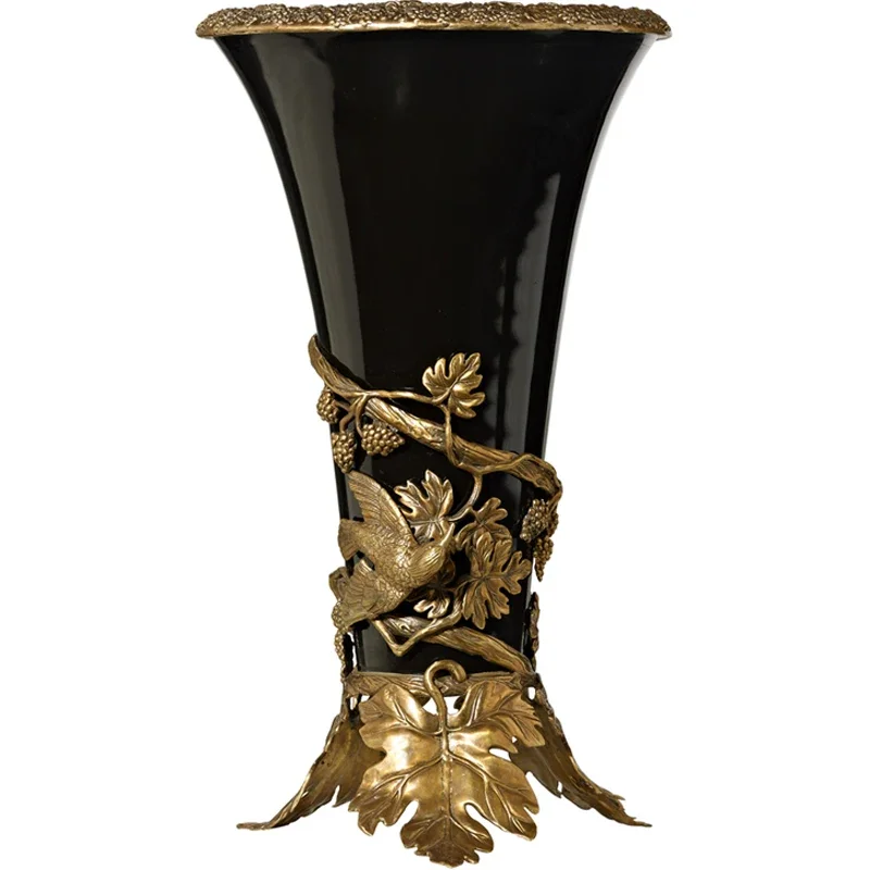 Living room decorative ornament ceramic vase all copper round mouth countertop flower device