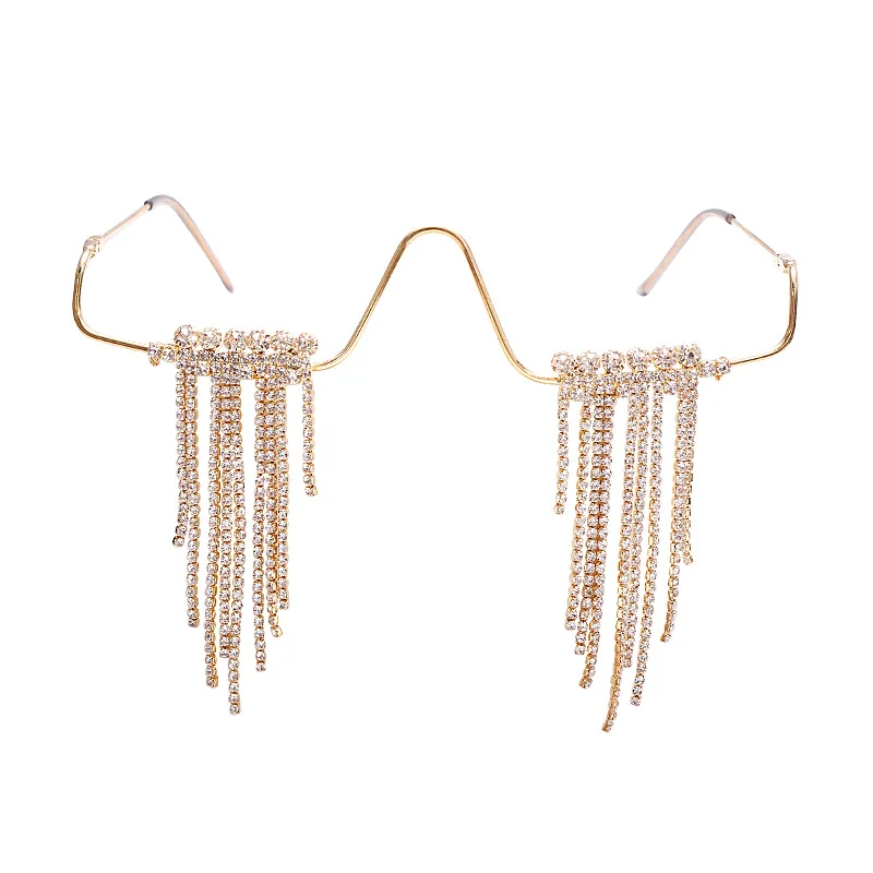 

Модные персональные очки без оправы, металлическая длинная дрель с кисточками, фотофоническая оправа для очков, декоративные очки без линз