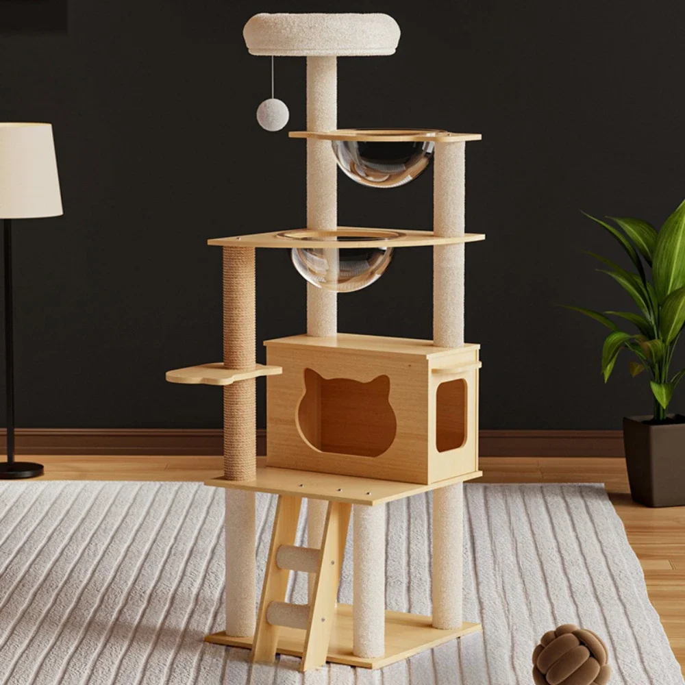 Cat Climbing Frame cat scratching post Multilayer cats tree house Multi-Level Tree Tower Modern Large Wooden pet condo furniture