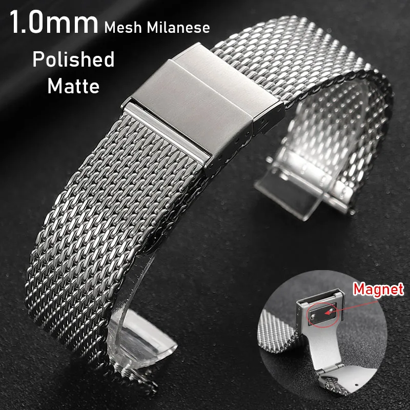 Bracelet de montre milanais pour DW 20mm 22mm, bracelet de montre pour Seiko, bracelet en maille de 1.0mm, bracelet en acier inoxydable, bracelet à dégagement rapide