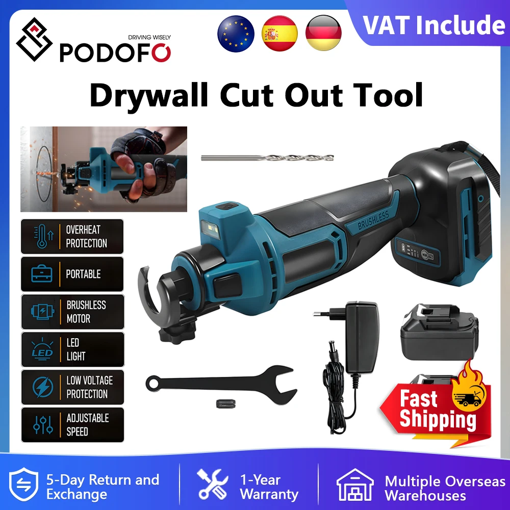 Podofo outil de coupe pour cloisons sèches sans brosse sans fil 30000 tr/min outil de coupe rotatif coupe du bois cloisons sèches Sheetrock bois pour 1/8 1/4 Bits