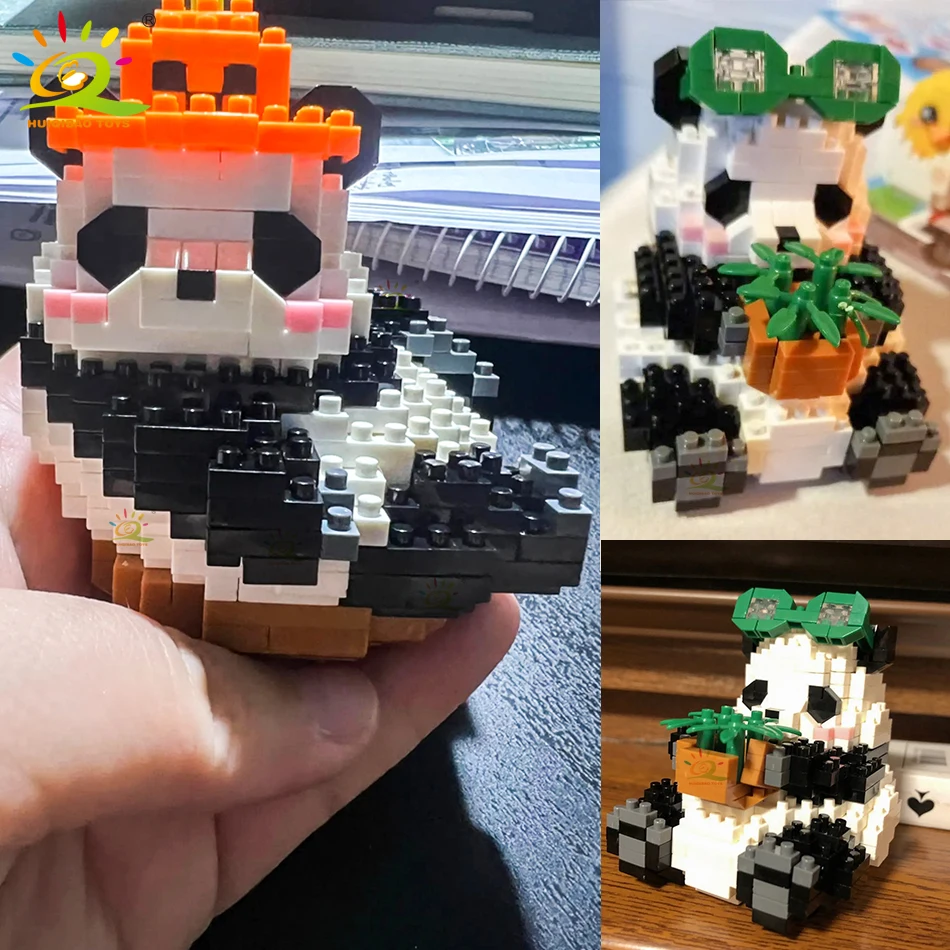 HUIQIBAO Mini Cute Panda Micro Building Blocks 3D Diamond Model Animals Bricks DIY City Construction Toys for Children Kids Gift