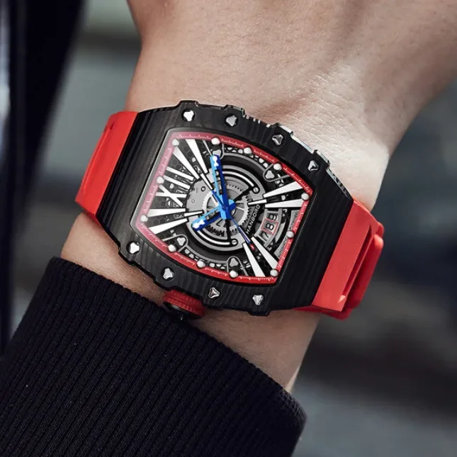 

Мужские автоматические часы HANBORO, 50 мм, механические наручные часы Tonneau, водонепроницаемые до 50 м, светящийся сапфировый зеркальный циферблат, Miyota 8215