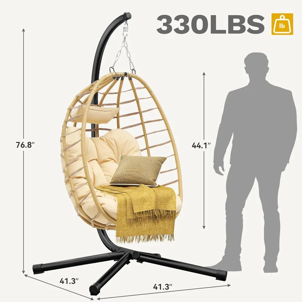 Egg Hanging Swing Chair with Stand Egg Chair Wicker Indoor Outdoor Hammock Egg Chair with Cushions 330lbs for Patio