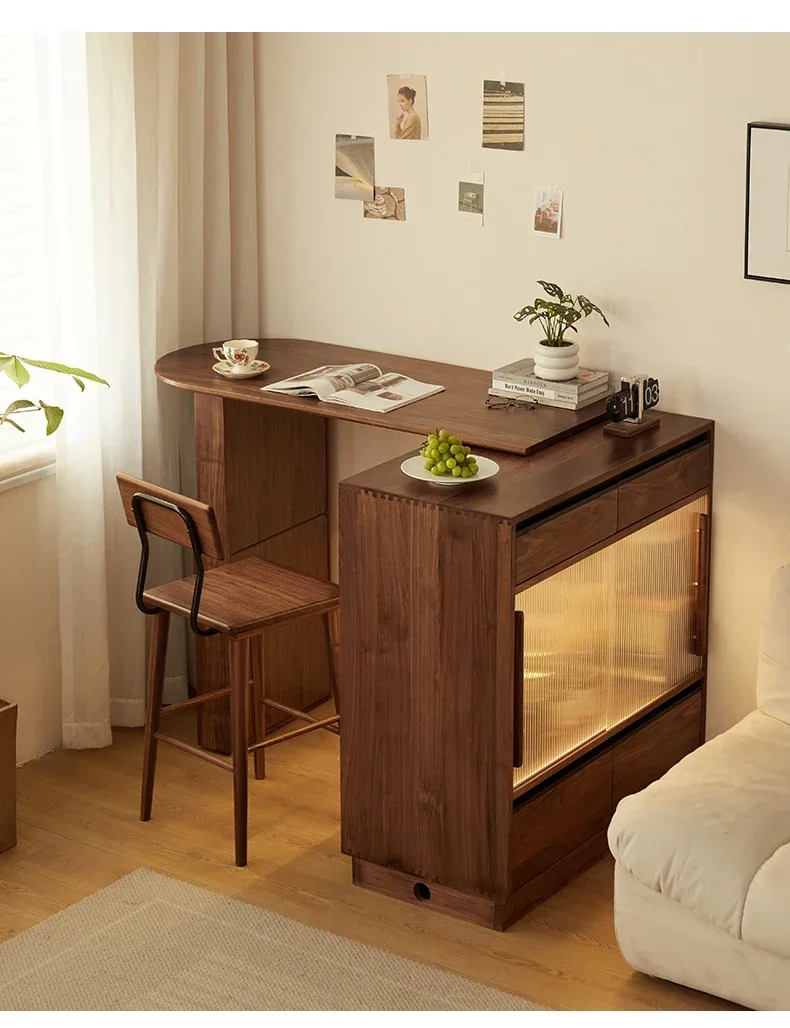 

Black walnut retractable bar side cabinet integrated household solid wood Japanese island partition cabinet