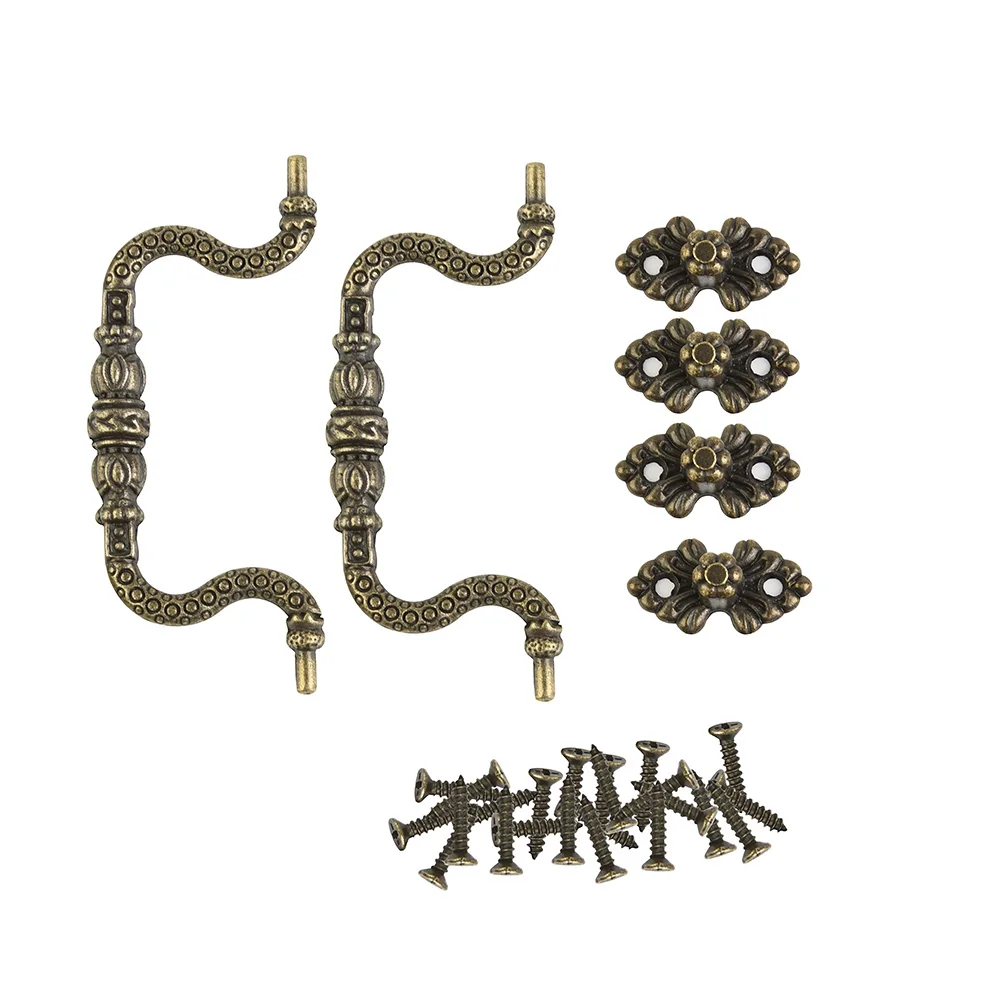 Set Pull Handles With Screws Zinc Alloy 2pcs Tracery Arch Vintage ​Antique Bronze Accessories Cabinet Decoration