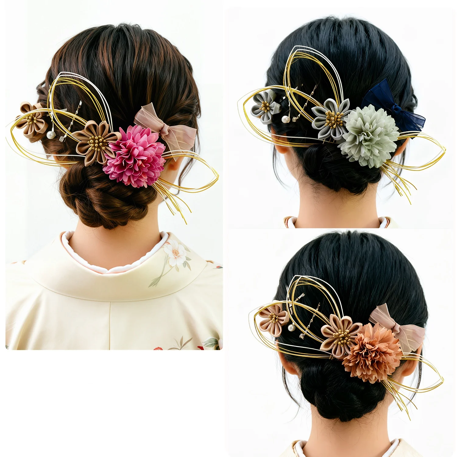 

Japanese Style Hair Accessories Set Crepe Silk Flower Water Silk Ribbon Kimono Styling Ornament for Women