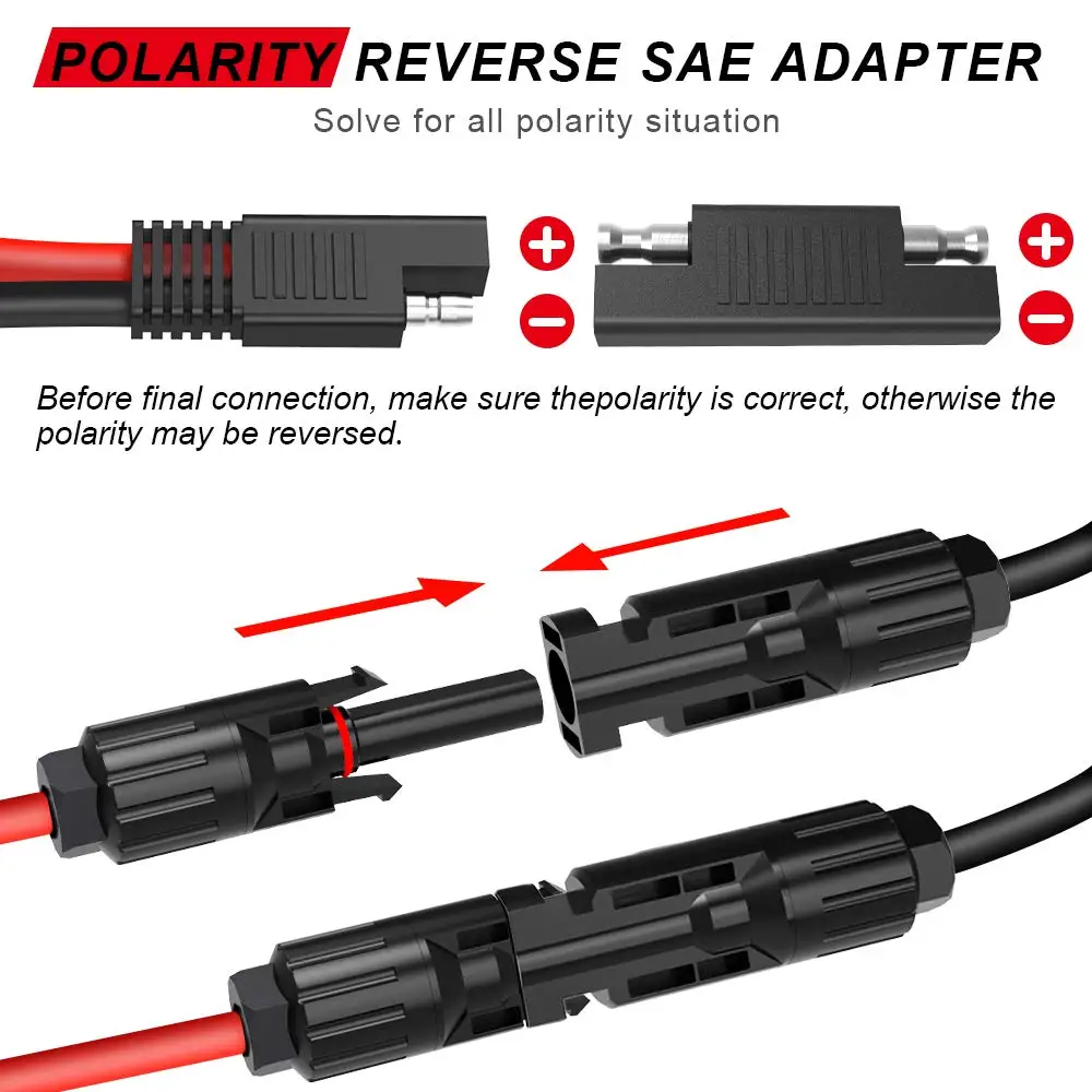 Anchtek conector SAE de 10AWG a macho y hembra, Cable de extensión PV para RV, Panel Solar, cargador de batería de alimentación de CC