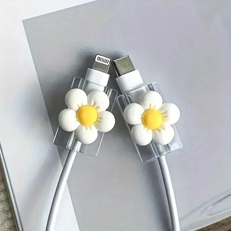 2/10pcs Cartoon Cable Protector Cute Flowers USB Charger Protector Cable Organizer Kawaii Data Line Cord Cable Winder For iPhone