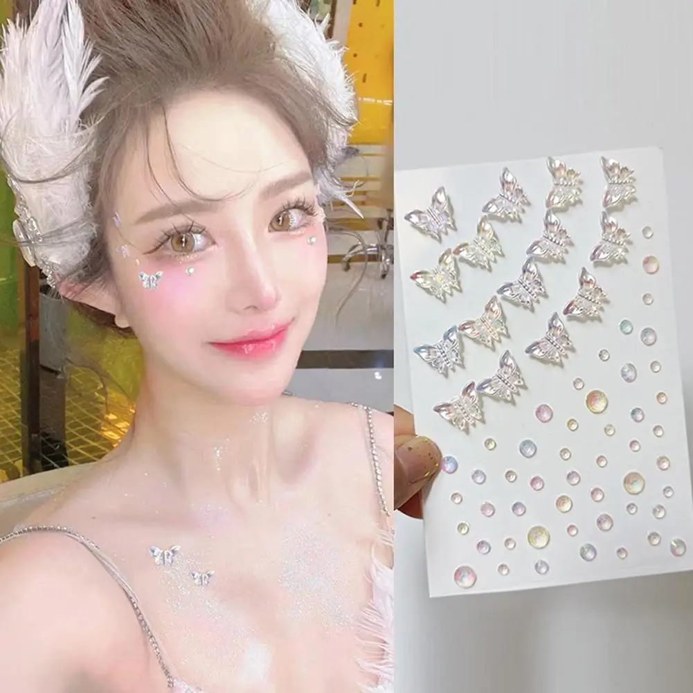 Glitter Butterfly Temporary Tattoos Face Gems Stickers Rhinestone Crystals On Eye Gems Face Body Makeup Rave Eyes Face Stic D3S2