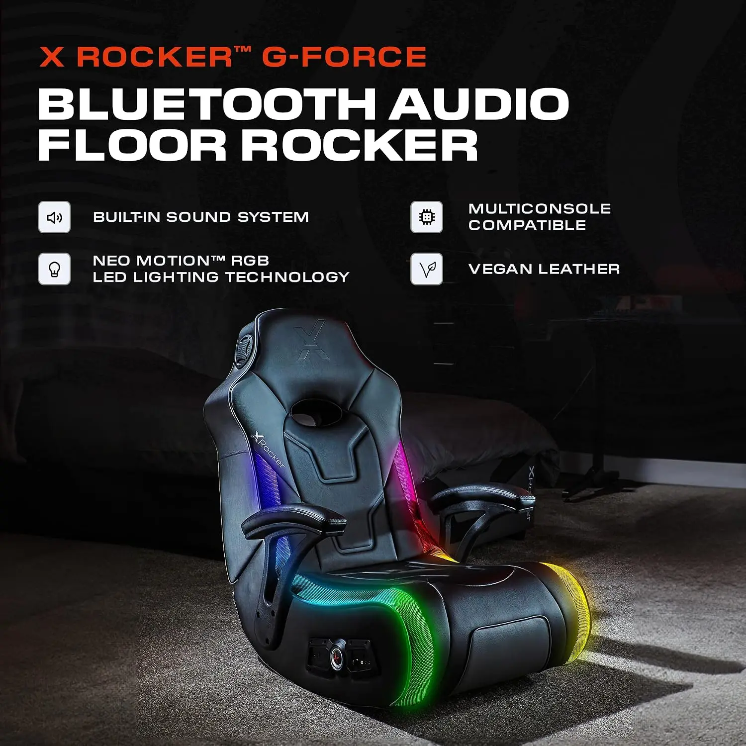 Video Gaming Floor Rocker Chair, Built-in Audio, College Dorm Essentials for Guys and Girls, Bedroom, Foldable, Gifts for Gamers view 3