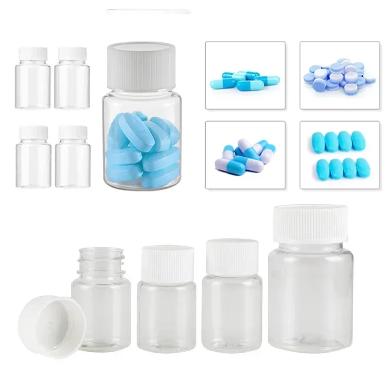 30pcs 15ml-100ml Clear Plastic Pill Bottles with Seal Caps Empty Reagent Bottle Reusable Chemical Capsules and Storage Container