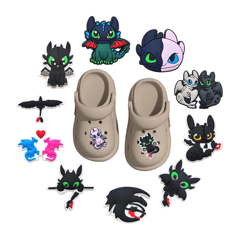 

14-100pcs cute Toothless Dragon Shoes Charm Clog Decoration PVC Shoe Accessories Buckle Garden Sandals Charms for Wristband gift