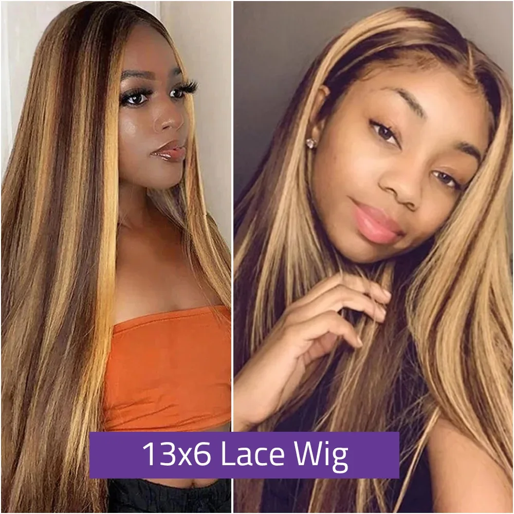 30 40 นิ้วความหนาแน่น 250 4/27 Highlight Ombre สีบลอนด์ Body Wave 13x4 ลูกไม้ด้านหน้าวิกผมสีน้ําตาล 13x6 HD ลูกไม้ด้านหน้าวิกผมมนุษย์