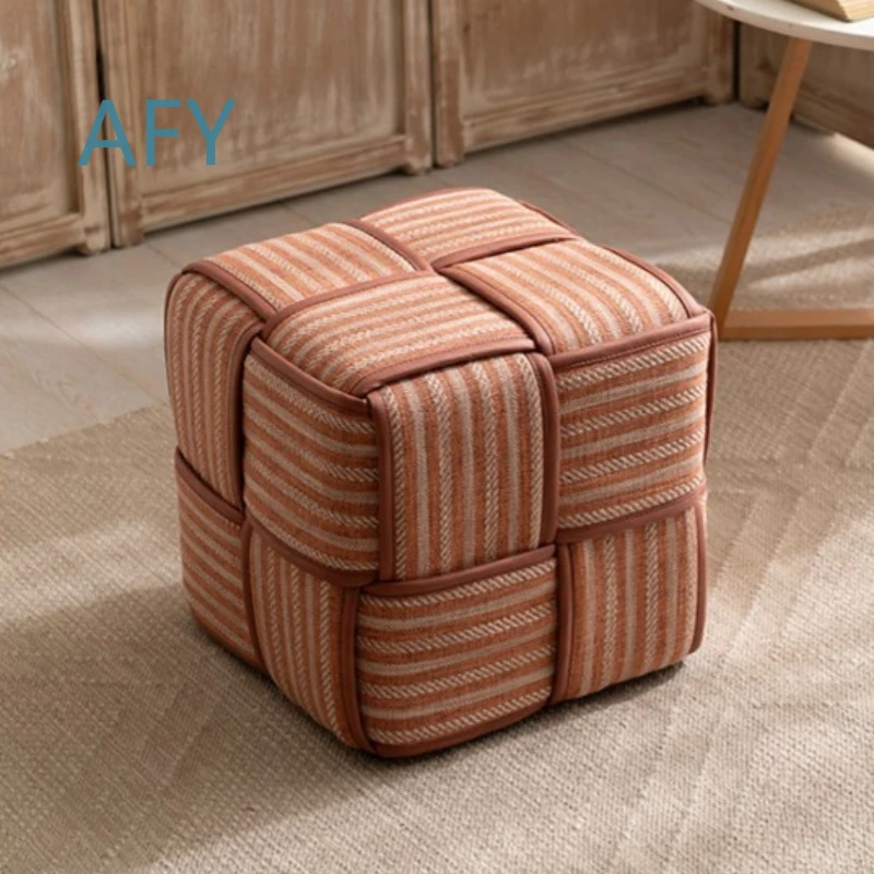 Cube Stool Ottoman for Living Room Sofa Bedroom Vanity Footrest Multi Functional Soft Linen Fabric Decorative Seating Storage
