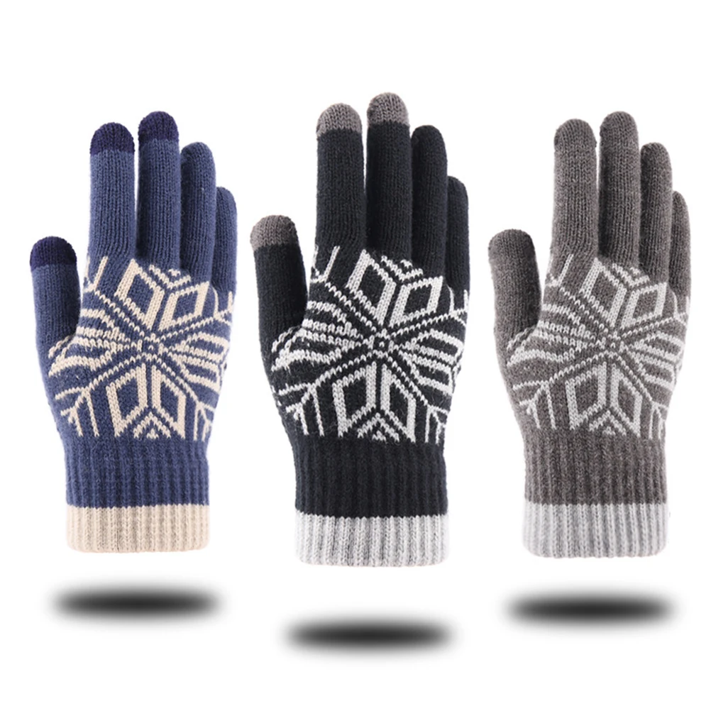 

Warm Gloves for Men Winter Touch Screen Knitted Thicken Thermal Gloves Comfortable Anti-Freeze Three Finger