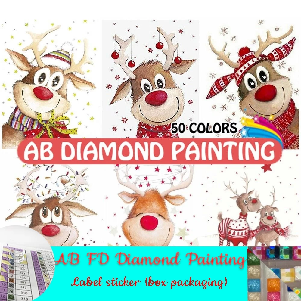 Christmas AB FD Diamond Painting Deer 5D DIY Full Square/Round Drill Embroidery Handmade Hobby Cartoon Mosaic Crafts Animal Gift