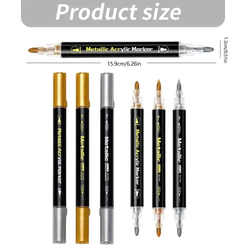 Acrylic Marker Set 12 Pack with Brush End and Fine Line End for Greeting Cards, Dark Paper Crafts, Opaque Writing D2RC