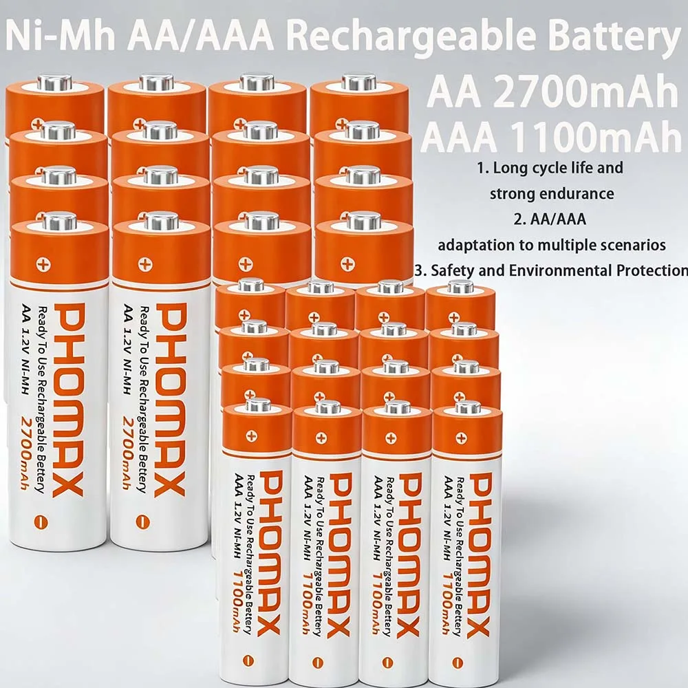 

PHOMAX 2700mAh 1.2V AA Rechargeable Batteries & 1100mAh 1.2V AAA Battery NI-MH AA AAA Rechargeable Battery For Camera Toy Remote