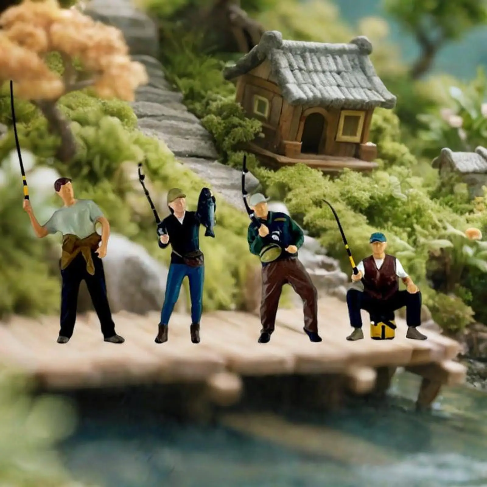 

4 Pieces 1/64 Fishing Man and Woman Collection Tiny People Model Crafts for Diorama Photography Props Dollhouse DIY Scene Decor