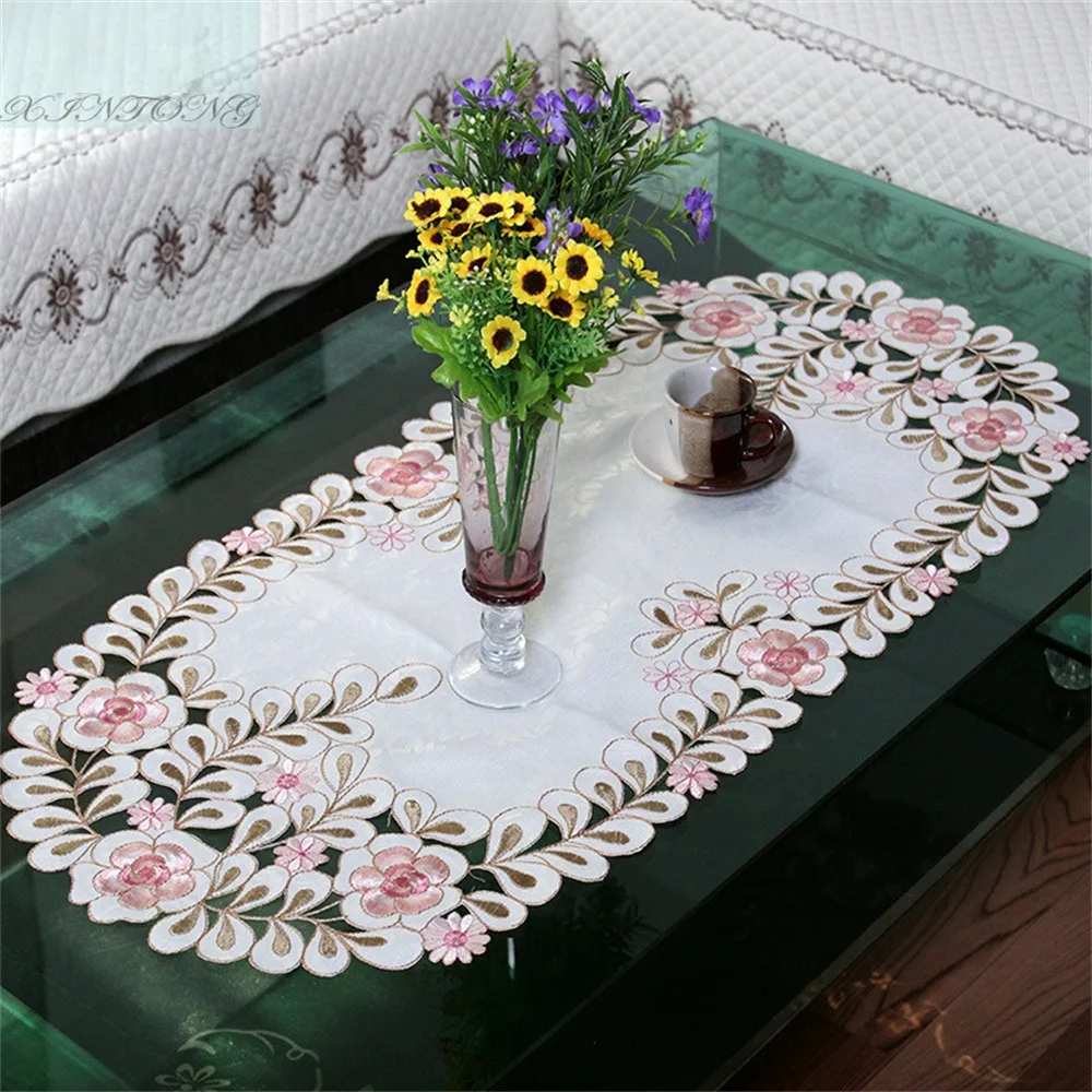 Tablecloth Anti-scald Rectangular For Dining Table Pastoral European Embroidery Craft Coffee Table Mat Dish Cup Plate Fabric