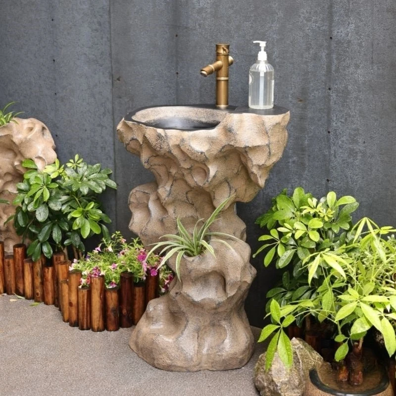 Garden outdoor washbasin, pool room homestay yard terrace column integrated floor washbasin, imitation stone washbasin