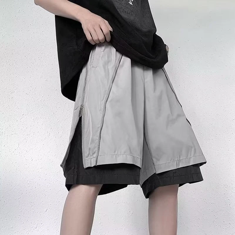 

Splicing Shorts Summer Tooling Two-piece Zipper Loose High Street Pants Five-point Pants