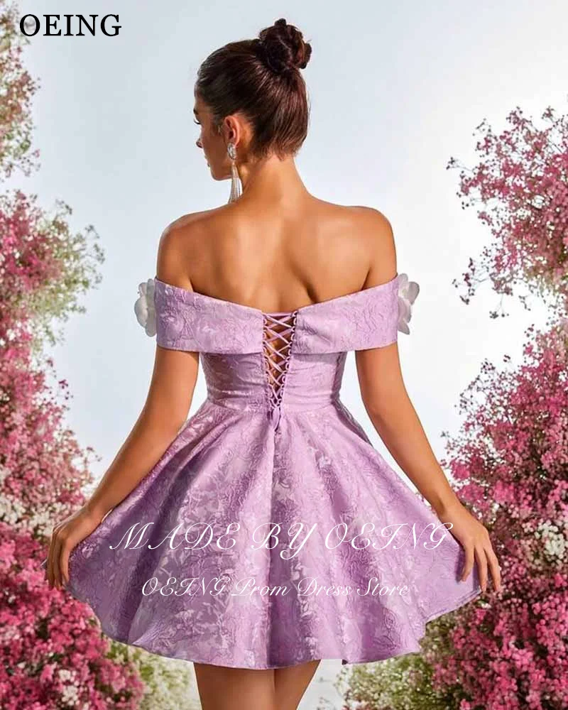 Oeing encantador a linha roxo vestido de baile fora do ombro apliques rendas voltar vestidos de baile vestidos de fiesta personalizado