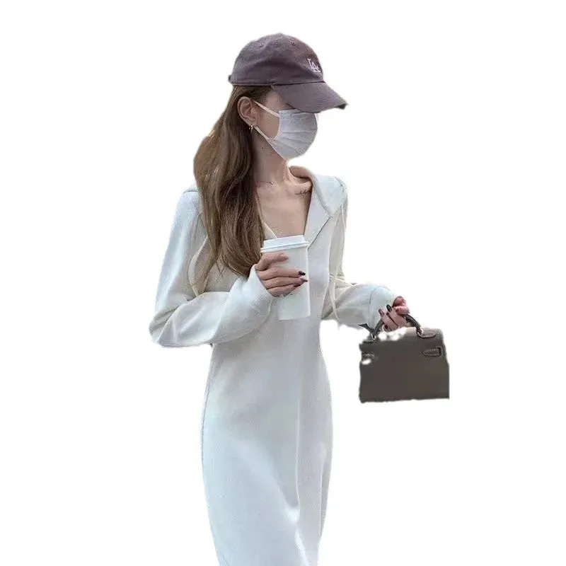 

French Sweatshirt Dress Women's New Spring Autumn Long Hooded Dress