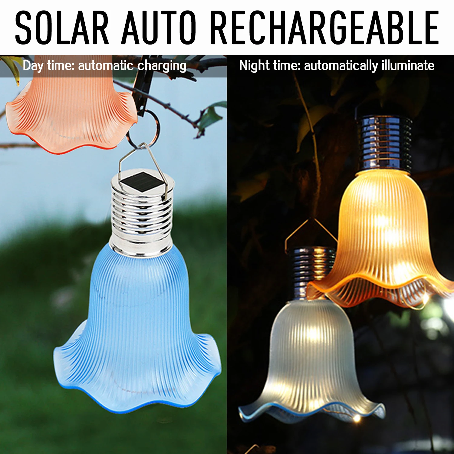 Solar Powered LED Hanging Lights Waterproof Outdoor Camping Lamp Portable Hanging Atmosphere Light for Garden Backyard Lighting