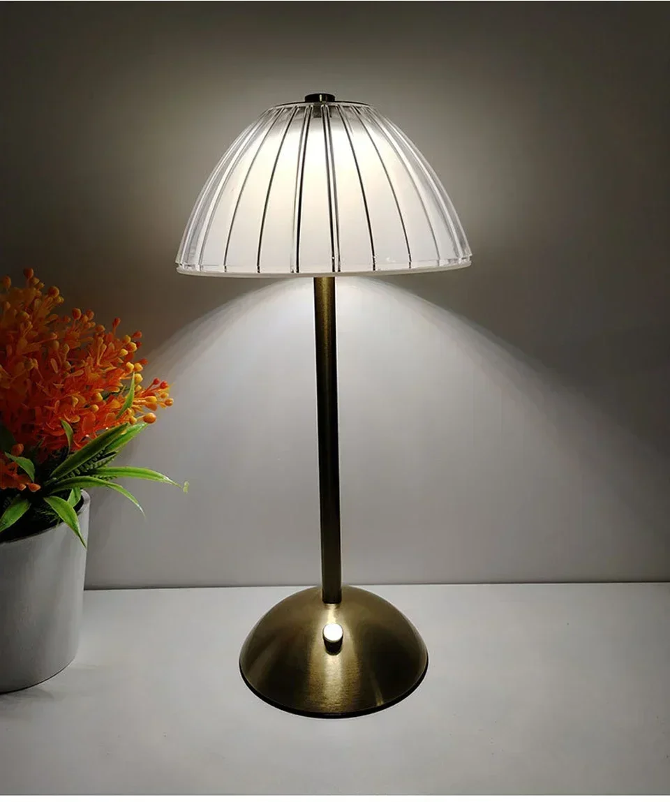 Rechargeable Touch Table Lamp 3 Colors Dimmable Artificial Crystal Lamp Portable Night Light for Bedroom Living Room Restaurant