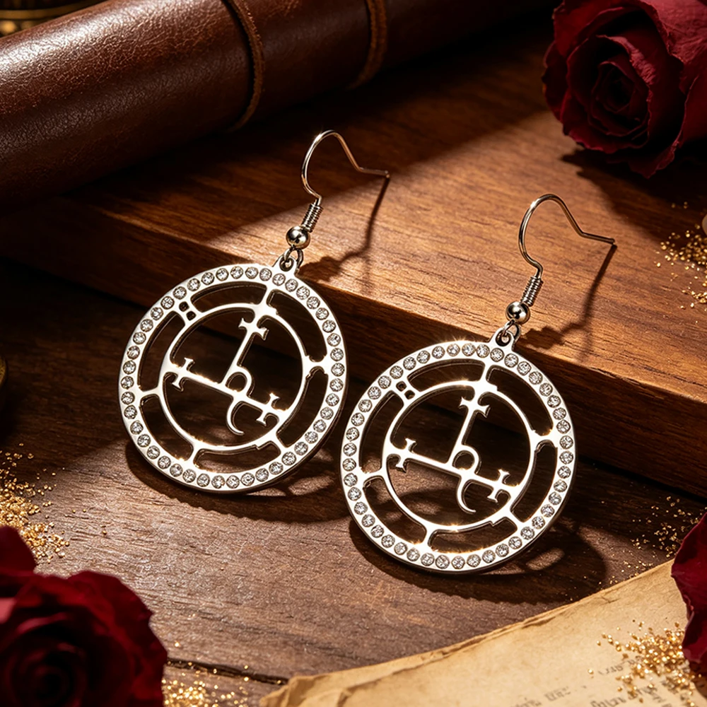 Lilith Sigil Dangle Earrings for Women Wiccan Witchcraft Symbol Crystal Drop Earrings Stainless Steel Occult Witch Jewelry Gift