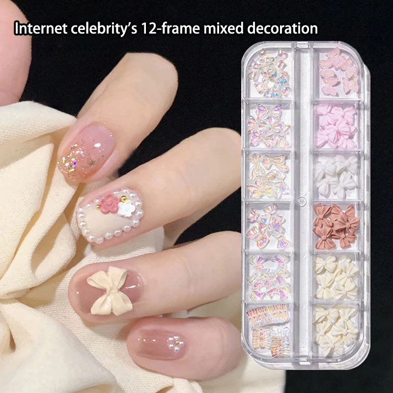 

12 Grids Bow Nail Art Decorations 3D Aurora Bowknot Resin Charms Jewelry DIY Manicure Decoration Supplies Accessories