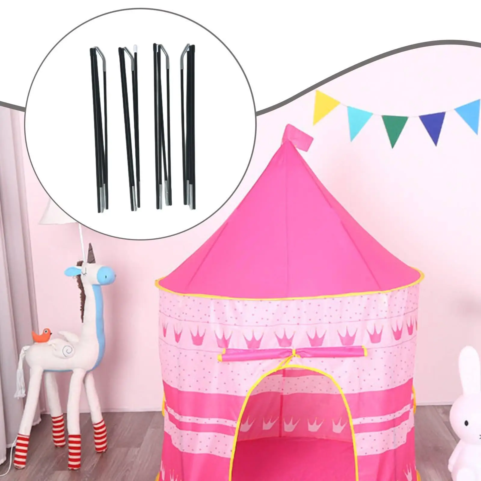 4Pcs Support Rods for Princess Play Tents Multifunctional Upper 71cm and Lower 76cm Lightweight Fiberglass Struts Replacement