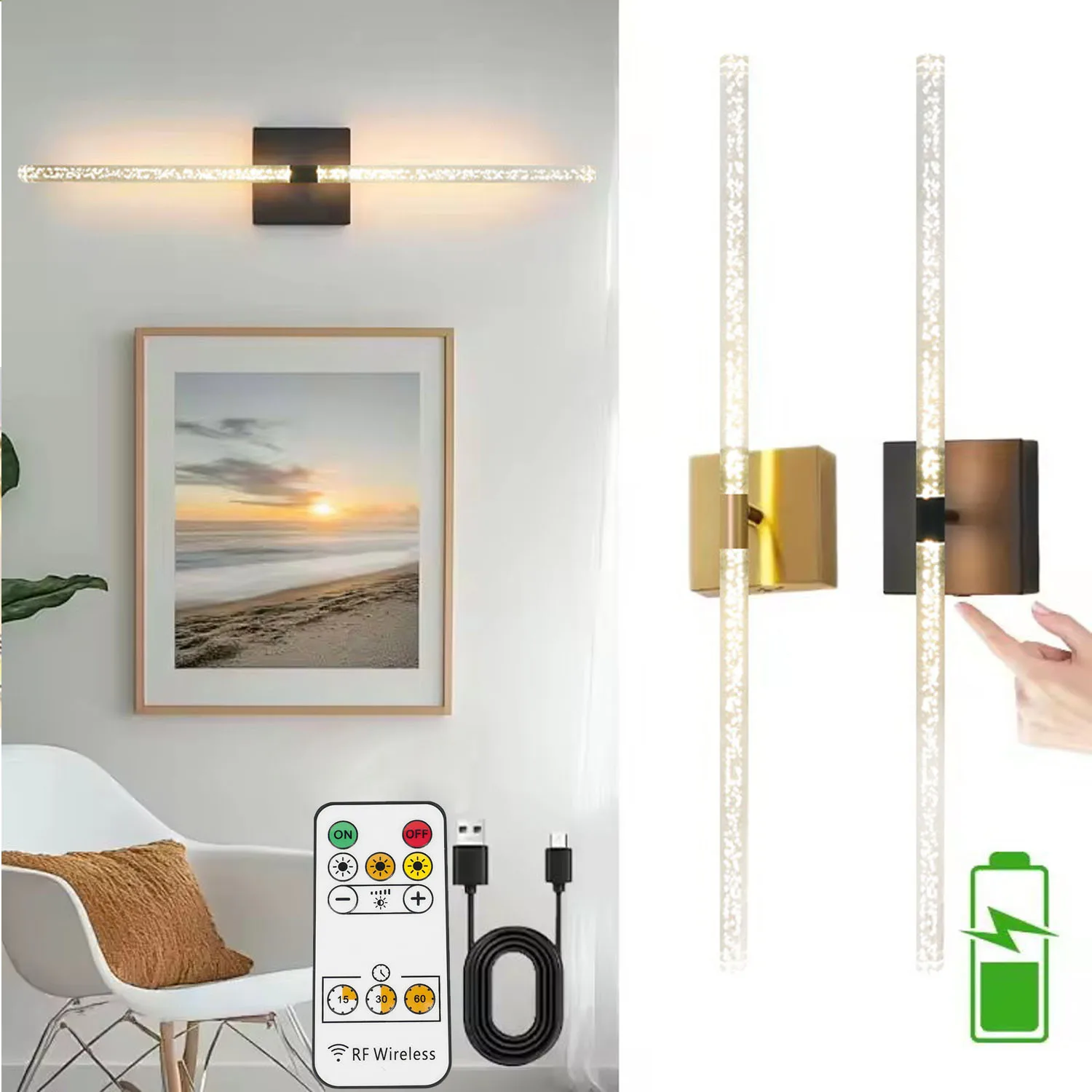 

Recharge LED Wall Lamp 80CM Sconces 4000mah Bedroom Hallway Office Restaurants Interior Decor Rechargeable Magnetic Wall Sconces