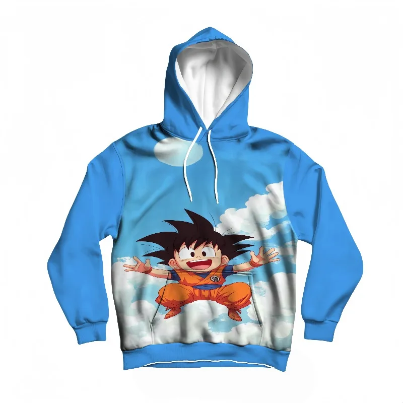 Felpa con cappuccio Dragon Ball, Kid Goku in Mid - Stampa Jump, Design unico sullo sfondo del cielo e della luna, Colori vivaci, Must - Have for Fans