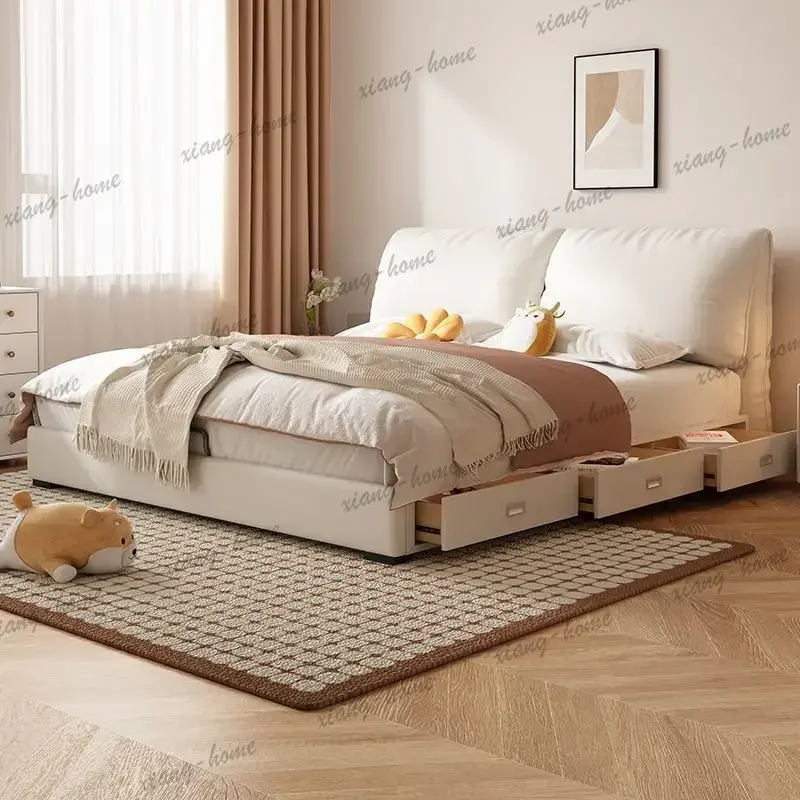 YJ Couples Mattresses Double Bed Accessories Barrier Bunker Bedroom Double Bed Headboards Wooden Letto Matrimoniale Furniture Ho