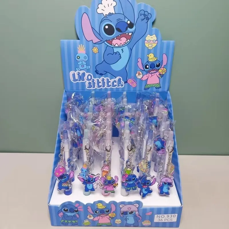 12/36pcs Disney Stitch Pendant Gel Pen Cute Stitch Pendant Water Pen Student Cute Blue Signature Pen Stationery Gift Wholesale