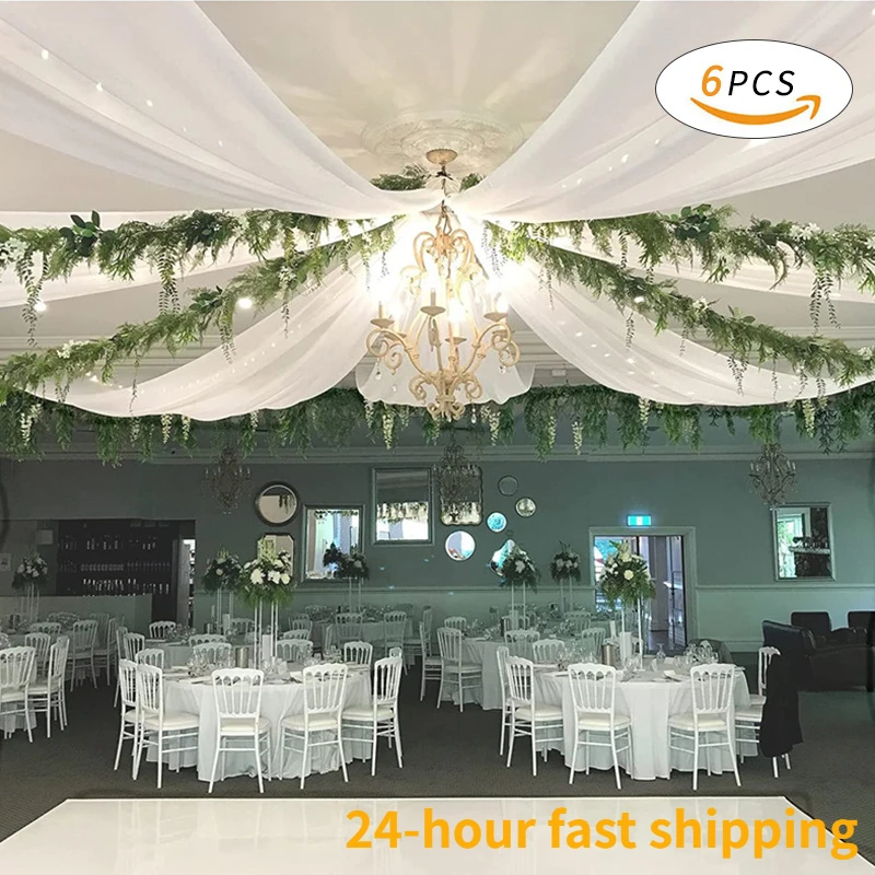 

6PCS Transparent White Ceiling Drapes Weddings Arch Draping Fabric Gauze Tulle Curtain for Party Ceremony Stage Hotel Decoration