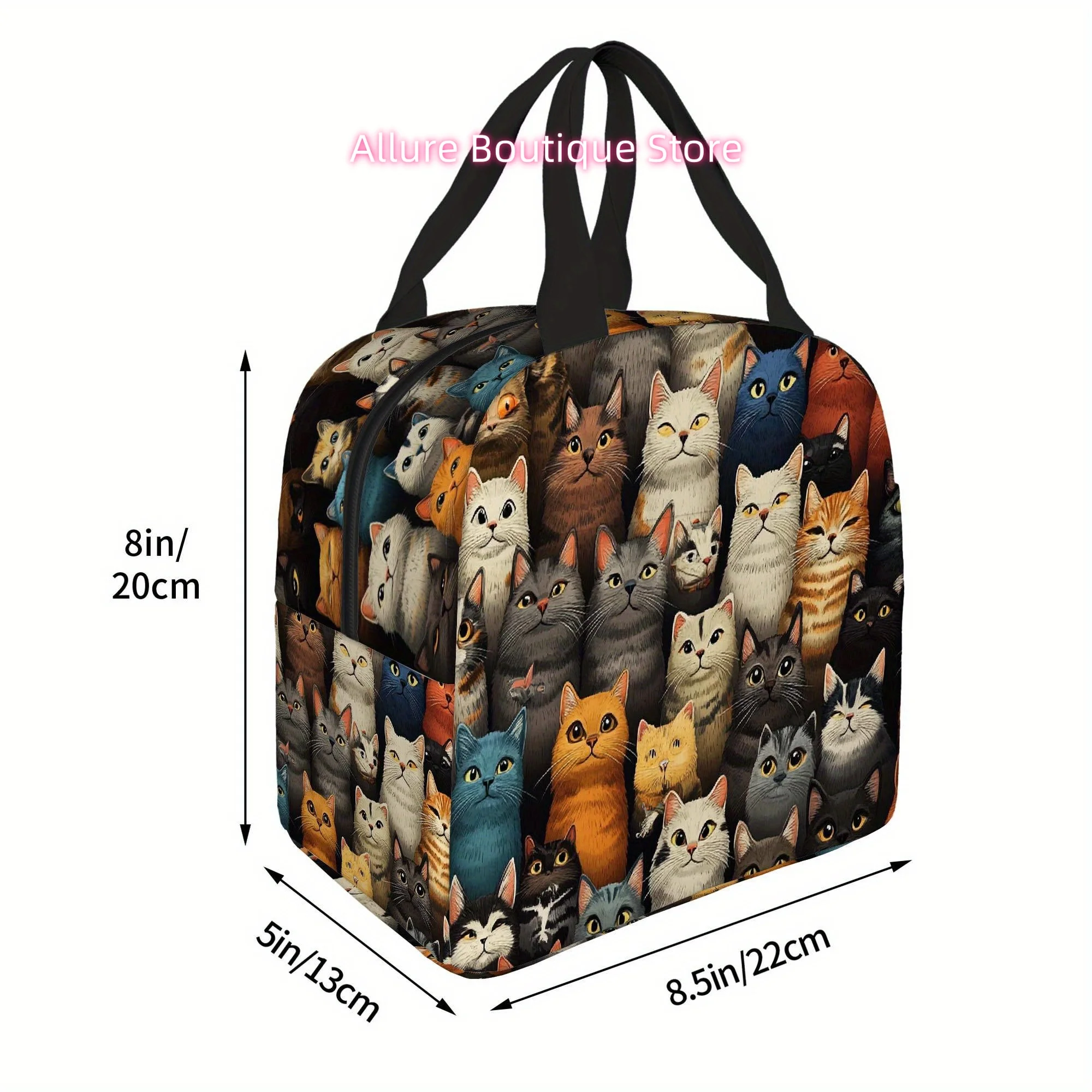 1pc Thermal Insulated Bag with Cute Multi-Cat Faces - Non-Food Contact Thermal Insulation for Hot/Cold Storage - Portable Lunch,