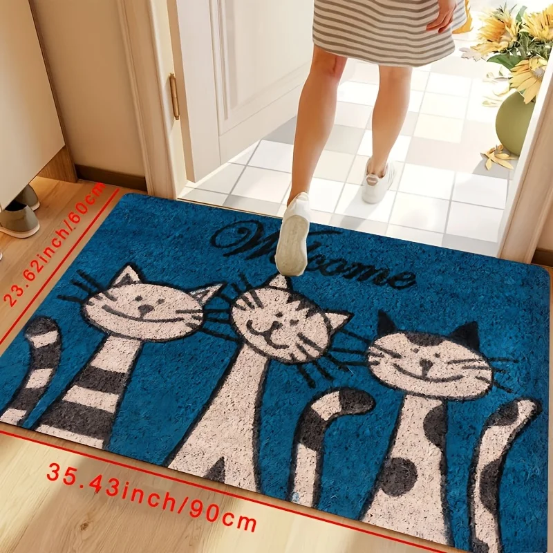 

VIKAMA Striped Cat Carpet Blue Floor Mat Doormat Outdoor Carpet Welcome Mat Soft Rug For Bedroom Home Decor Living Room Carpet