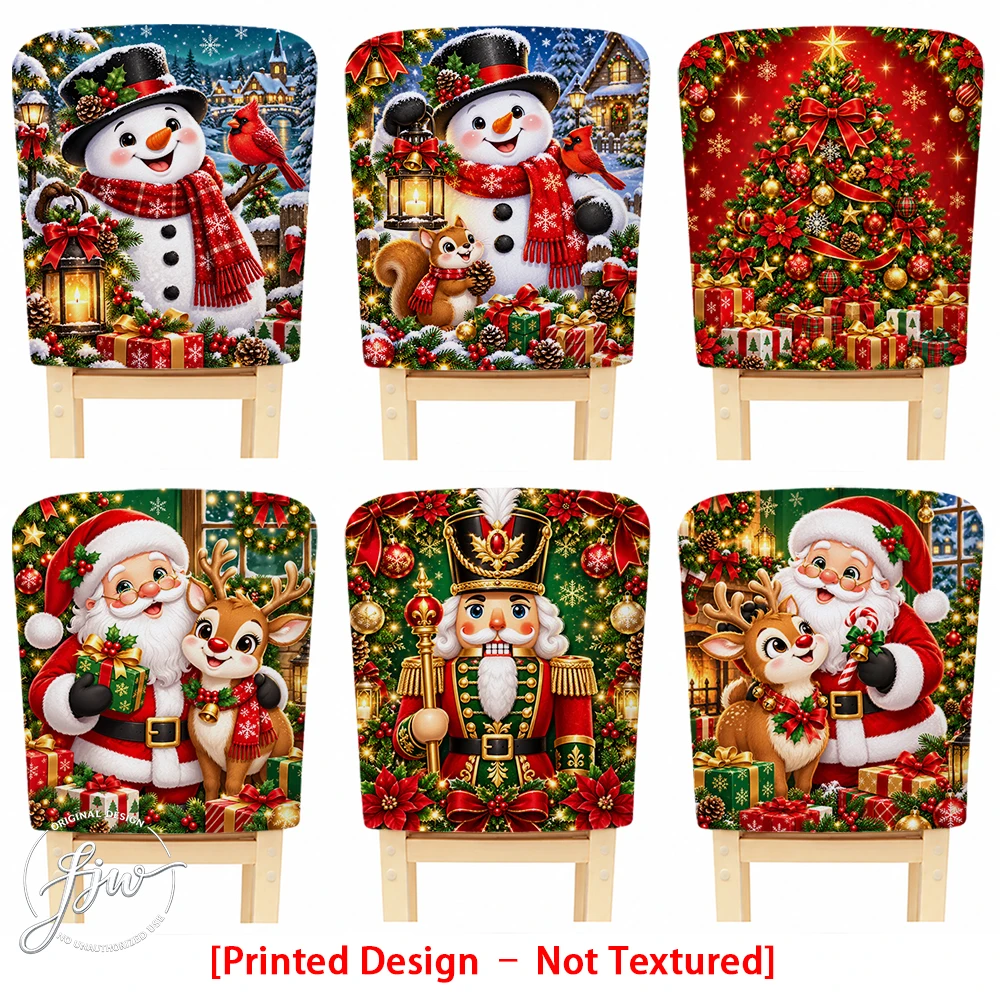 2/4/6pc Christmas Chair Back Covers Xmas Snowman Santa Nutcracker Holiday Dining Chair Slipcovers for Home Party Decor
