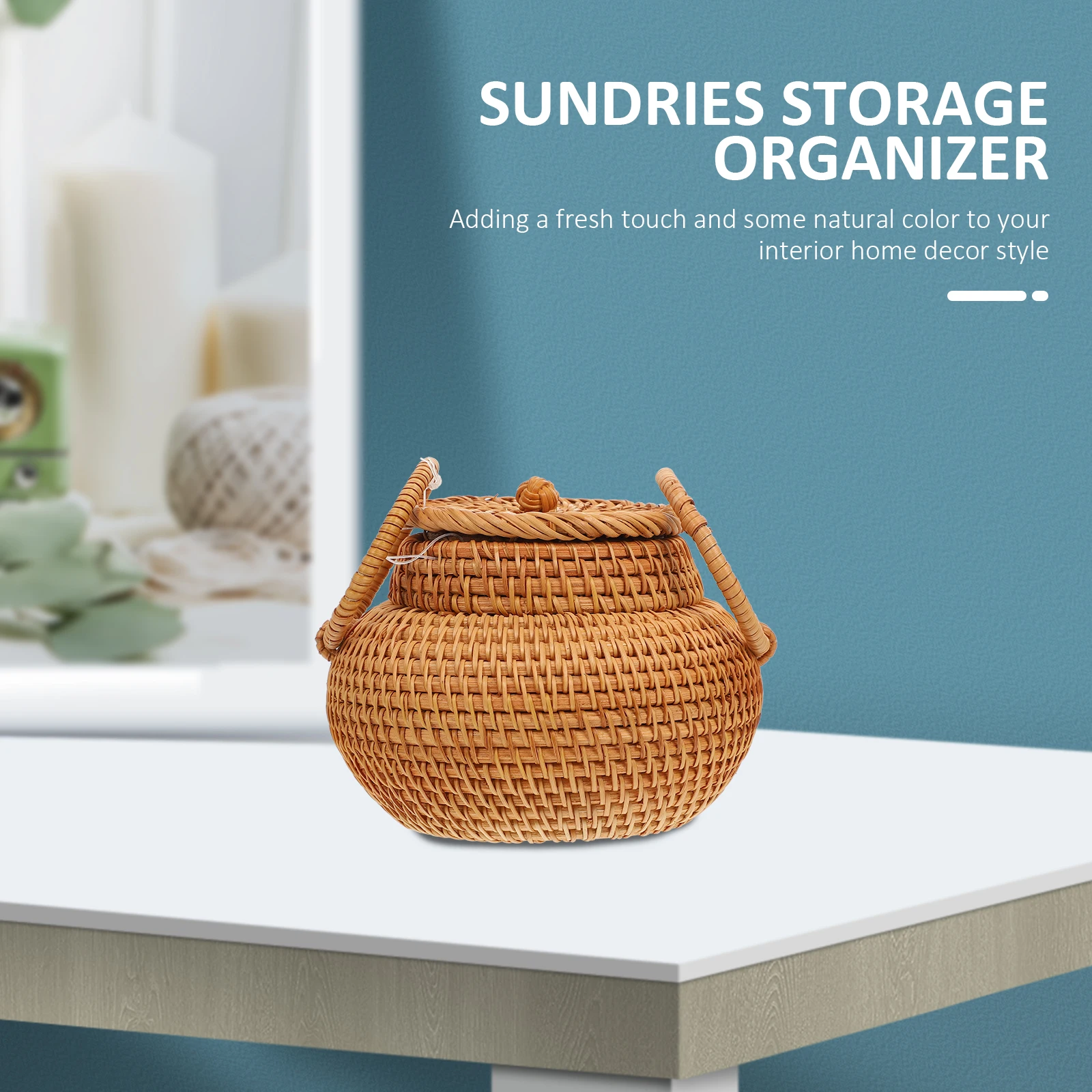 

Rattan Woven Storage Basket Compact Size Natural Home Decor Remote Book Fruit Pen ganizer Desktop Sundries Storage