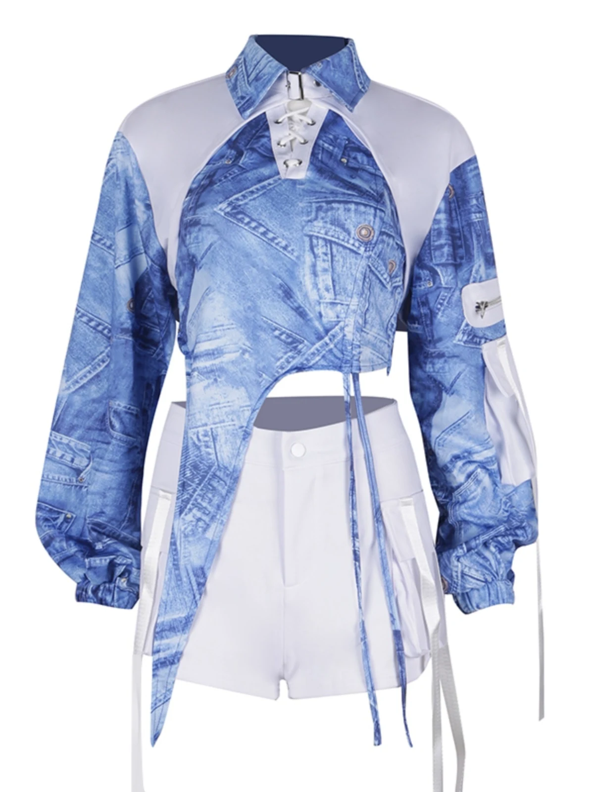 2025 Jazz Dance Costumes For Women Denim Retro Shirt Kpop Outfits Nightclub Bar Dj Gogo Dancers Performance Stage Wear  DQS13038